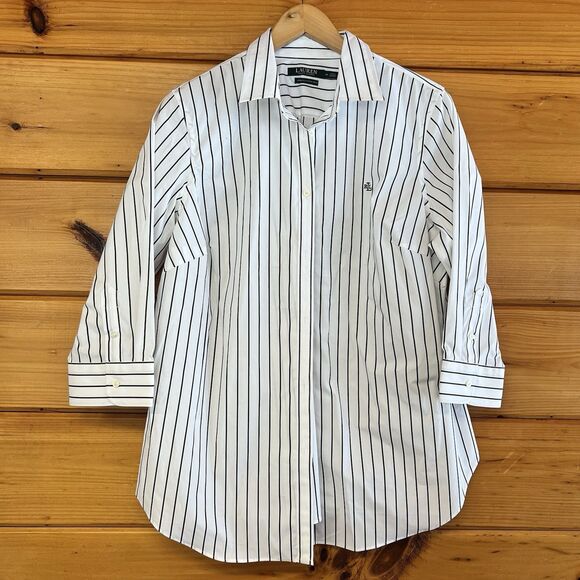Lauren Ralph Lauren Non Iron Women's 1X Striped Button-Up Shirt 3/4 Sleeves - Picture 1 of 3